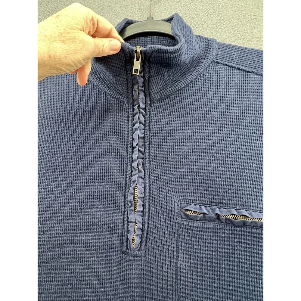 J. Crew Pullover Mens M Navy Blue Waffle Knit 1/4 Zip Sweater 100% Cotton